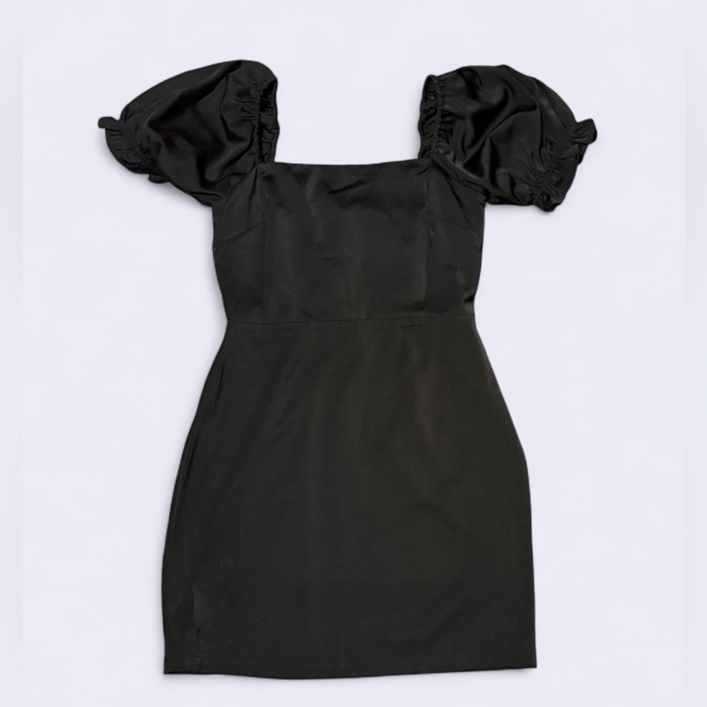 Gianni Bini Black Puff Sleeve Satin Mini Dress | Size Small